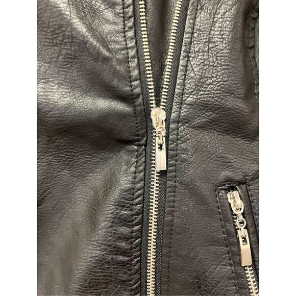 C&C California Leopard Fur Trimmed Faux Leather Motorcycle Jacket sz S EUC Mob W - Picture 3 of 9